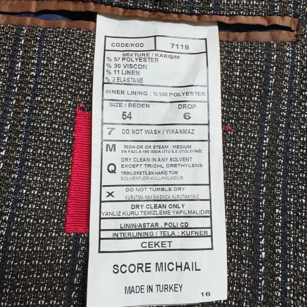 Score Michael Blazer Sport‎ Coat Mens 54 (40R) Linen Stretch Brown Stretch